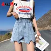 Short en denim pour femmes coréen été bleu taille haute feminino noir jeans lâches pour femmes streatwear 210428