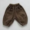 Winter Kids Baby Boys Girls Pocket Pants Children's Clothing Casual Thicken Children Bloomers 210429