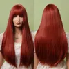 Perucas sintéticas Easihair Longo Marrom Vermelho com Bangs Cabelo Natural para Mulheres Daily Cosplay Calor Resistente