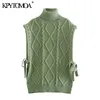 Moda donna con fiocco legato a trecce gilet maglione collo alto senza maniche gilet femminile top chic 210420