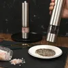 Elektrisk pepparkvarn med bärbar stativ Rostfritt stål Spice Grain Seasoning Grinder LED Light Kitchen Slipverktyg 220311