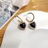 Nuovi orecchini a cerchio a forma di cuore geometrici vintage con strass neri della Corea retrò per regali di gioielli da viaggio per ragazze da donna alla moda
