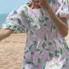 Ezgaga Coreano Chic Summer New Floral Midi Dress Donna Puff Manica corta Allentato Vita alta New Fashion Vintage Abiti 210430