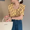 Women's Blouses & Shirts Alien Kitty Preppy Style Retro Pullovers Short Sleeves Sweet Elegant 2021 OL Korean Slim-Fit All Match Fashion Tops