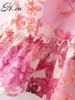 HSA zomer floral jurk sexyoff shouderl strand stijl losse roze vakantie vestidos strikje cascading mini-jurk robe boho 210716