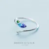 Мода красочные эмаль листья кольцо для женщин Real 925 серебро стерлингового серебра 925 открытыми регулируемыми пальцами ветви кольца изысканные украшения 210707