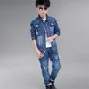 Moda adolescente meninos denim conjunto de roupas outono crianças jeans casaco e calças bebê menino esporte casacos casacos 20220302 h1