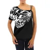 レディーストップストロな蝶パターン半袖カジュアル夏服女性原宿のレジャーのためのスリングTシャツ
