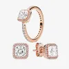 Girl Wedding Randing Oreing sets Authentic 925 Silver Jewelry for Pandora Square CZ Diamond Bagues élégantes Boucles d'oreilles avec boîte d'origine