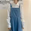 コロバフ春夏の女性のドレスプレッピースタイルポケットAライン女性ドレス韓国のハイウエストデニムvestidos 2a694 210430