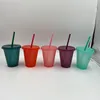 Återanvändbar Kaffe Koppar 16oz Glitter Plastkoppar med Coloful Straw Lid Portable Confetti Cold Drinking Tumblers Disposable Beach Party Decoration Beverage Cup DIY