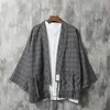 Men's Kimono Japanese Traditional Style Coat Cardigan Casual Loose Haori Retro Plaid Samurai Jacket Asian Clothing Yukata Eth157J