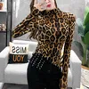 Elegante Taglie forti Top Moda Donna Manica lunga Camicetta leopardata Camicia a collo alto Donna OL Party Top Streetwear Blusas 7704 50 210506