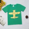 Flygplan pojkar kläder sommar barn t-tröjor grön marin flygplan mode barn toppar baby pojke tee shirts 100% bomull kläder 210413