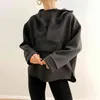 Moda-Insta Moda Mulheres Hoodies Oversize Hem Assimétrica Sólida Preto Branco Outono Suéter Loose Streetwear Capuz Tops
