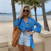 Neon Blue Women Sets Animal Print Satin Två bitar Top Shorts Suits Oversized Summer Women's Clothing Matching Set 210427