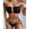 Women's Swimwear 2023 Sexy Bikini Pleated Bandeau Swimsuit Women Thong Bikinis Set Beachwear Swimming For Bathing Suit Woman Biquini