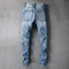 Jeans homme Bandana Paisley imprimé Patchwork Streetwear Slim Skinny Stretch Denim crayon pantalon trous déchiré pantalon 40