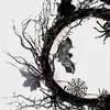 Halloween Artificial Black Wreath Creepy 3D Faux Spider Bat Leaf Prydnad Rustik Framdörr Twigs Garland Hem Fönster Vägg 211104