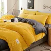 Bettwäsche-Sets Home Textil-Bettdecke Set Solide Farbe Steppdecke für Schlafzimmer Coral Samt Bettbezüge verdicken warme Queen-Größe