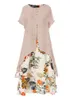 Zomer dames chic korte mouw mode boho stijl losse maxi jurk plus size bloemen jurken