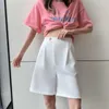 Zomer shorts Koreaanse losse brede benen femme hoge getailleerde bermuda korte broek met riem casual plus size vrouwen kleding B14315X 210724