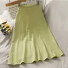 Fashion Korean solid color casual chiffon skirts female summer high waist knee-length A-Line midi long Office Lady 210420