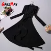 Sexy V-neck Women Knitted Dress Autumn Winter es Elegant Casual Solid Midi Party Long Sleeve Sweater for Female 210428