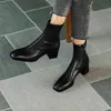 Leather Heel Boots High Ankle Genuine Women Shoes Zipper Square Toe Chunky Heels Ladies Short Autumn Winter Brown 21051 28 s