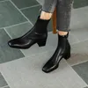 Bottines à talons hauts en cuir véritable femmes chaussures fermeture éclair bout carré talons épais dames court automne hiver marron 210517 GAI GAI GAI