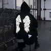 Erkek Hoodies Lange Mouwen Reflecterende Gömlek Harajuku S Vrouwen Japonya Boy Siyah Melek Kanat Parlak Docek Met Een Kap Hoodies 0709