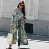 Yeşil Boho Baskı Cornes Mayo Kapak-UPS Artı Boyutu Plaj Kıyafeti Kimono Elbise Tunik Kadınlar Yaz Mayo Kapak Up A835 210420