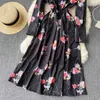 Nomikuma Korean Dot Hit Color Patchwork Printing Dresses Bow Tie Stretch Slim Waist Elegant Long Women Dress Vestidos 6E421 210427