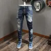 Jeans pour hommes Style italien Mode Hommes Rétro Bleu Vintage Designer Déchiré Top Qualité Streetwear Détruit Hip Hop Slim Men1