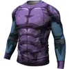 Мужские футболки фиолетовый мультфильм мышц мышц повседневные колготки аниме косплей костюм сжатие с длинными рукавами бегущая фитнес толстовка