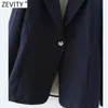 Moda donna bottone singolo blu navy giacca aderente cappotto ufficio manica lunga business femme capispalla chic top CT687 210420