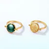 Кластерные кольца Anomokay круглый зеленый малахит золотой цвет две стороны разные бесплатные размеры 925 серебро для женщин -ювелирных изделий подарок