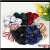 Pony Tails Holder Bijoux Drop Livraison 2021 Grande couleur unie Satin Accessoires à la mode Élastique en vrac en couleurs Veet Hair Scrunchies 6Ddab