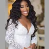 African Vintage Long Sleeves Plus Size Mermaid Wedding Dress with Detachable Train Deep V Neck Black Girl Lace Bridal Gowns