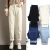 Winter Dicke Fleece Warme Lose Mom Harem Hosen Jeans Frauen Hohe Taille Streetwear Weibliche Blau Denim Jeans Frau Plus Größe 210412