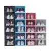 Verdicken Sie Kunststoff-Schuhkartons, klare, staubdichte Schuhaufbewahrungsbox, transparente Flip-Süßigkeitsfarbe, stapelbare Schuh-Organizer-Boxen, Großhandel 0310