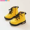 Children Martin Boots PU Leather Waterproof Motorcycle Winter Kids Snow Brand Girls Princess Shoes Rubber 210713