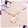 Pingente colares pingentes jóias de titânio de aço rosa folha de bordo de ouro clavícula Chainnecklace feminino simples na moda para as mulheres com cartão Pac