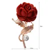Pins, broscher ociki rosa guldfärg romantisk röd blomma kristall imitation pärla brosch för kvinnor älskare gåva droppe