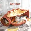 Kattbäddshus avtagbar hopfällbar tunnel husdjur möbler valp sängar för små hundar mat levererar sovande produkter 211111