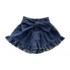 Meninas de verão Jean Shorts com Bow Lace Senhora Fina Calças Casuais Bebé Shorts 210701