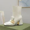 タッセルブーツ女性牛革ジッパーメタルバックルデザイナーアンクルブーツ 100% レザー女性ハイヒールファッション秋冬太いヒールの女性の靴大きいサイズ 35-41-42 ボックス付き