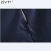 Zevity Women Vintage Kwadratowy Kołnierz Pleat Latarnia Rękaw Dorywczo Mini Dress Lady Chic Court Styl Zipper Design Vestido DS4775 210603