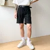 Erkek Şort Erkekler Günlük Takım Pantolon Mens 2022 Yaz Moda Modaya Düzenli Elastik Bel Düz Diz Uzunluğu Siyah Beyaz Elbise