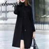 ファッションイギリスのソリッドボタンウールコート女性プラスサイズの長袖コート女性エレガントなポケットスリムウムヤー211130